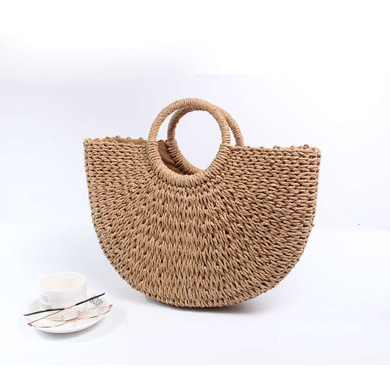 Spring And Summer New Straw Paper Rope Round Bucket Simple Woven Bag, Women's Retro Style Casual Handbag