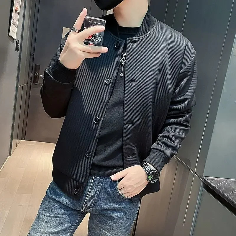 Man Bomber Coat Solid Color Spring Autumn Baseball Jacket for Men Original s Trendy Sale Korean Reviews Many Harajuku 250107