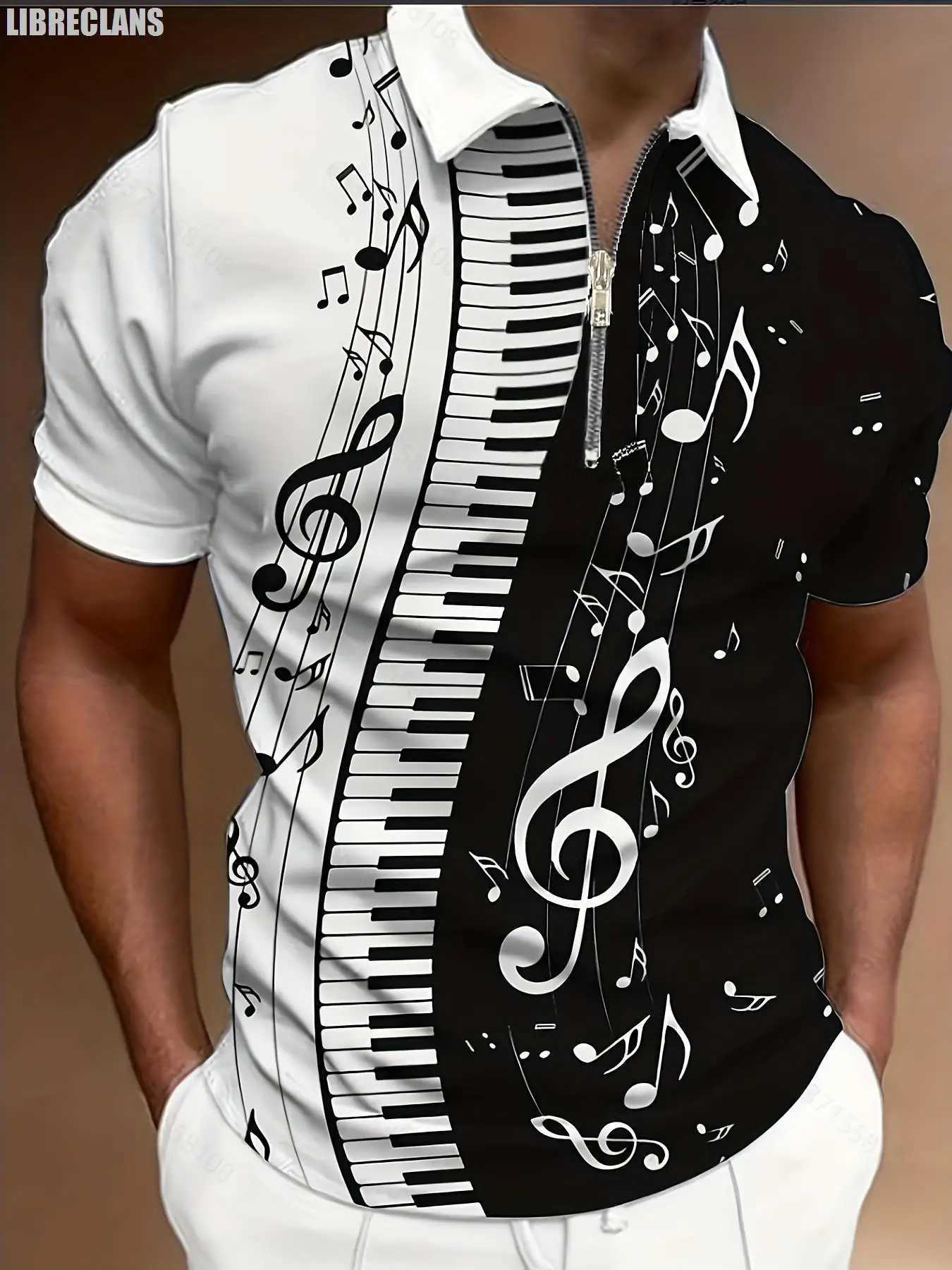 Black Striped Vintage Retro 3D Printed Mens Zipper Polo Shirt Summer Fashion New Mens Short-Sleeved Tops Slim SportswearXJ250108