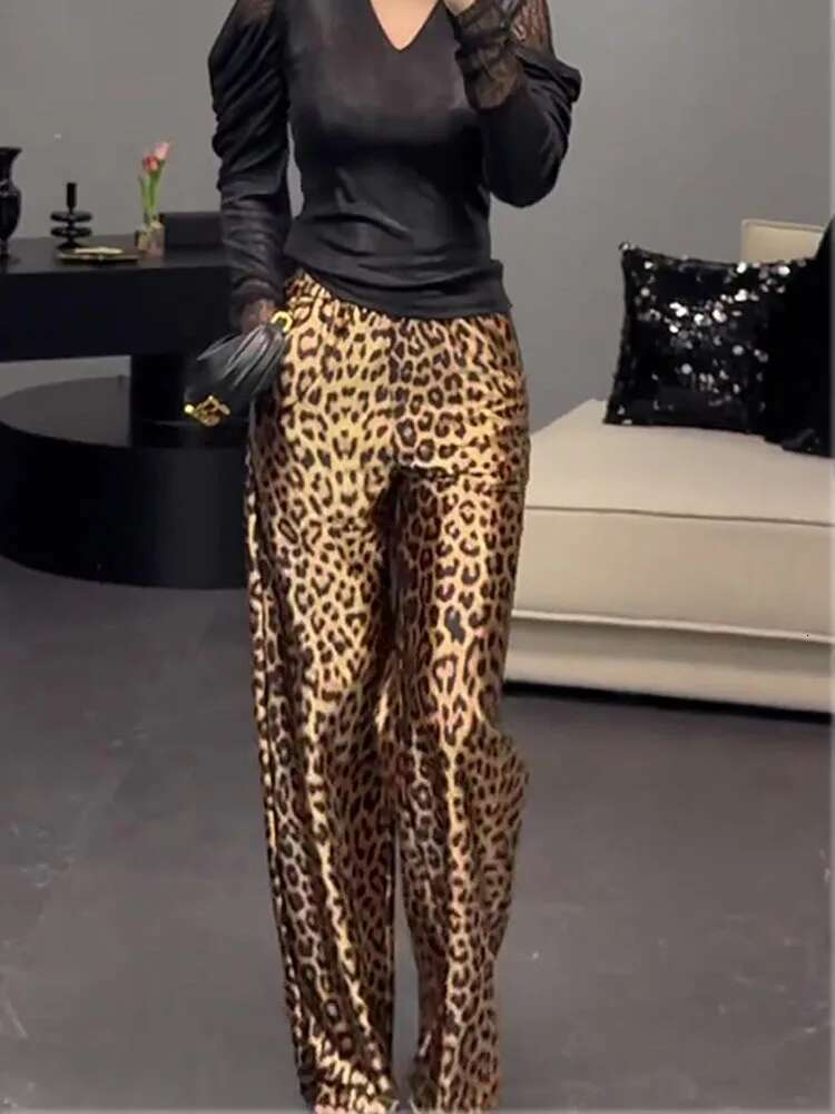 Leopard Printed Women Long Trousers High Waist Straight Hot Girl Wide Leg Pants Female Korean Style New