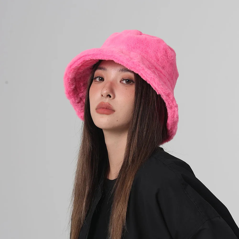 2024 Funny Fashion Autumn Winter Leopard Fur Bucket Hat sheep Ear Ball Plush Fisherman Hat Soft Warm Thick Basin Bucket Hats 250107