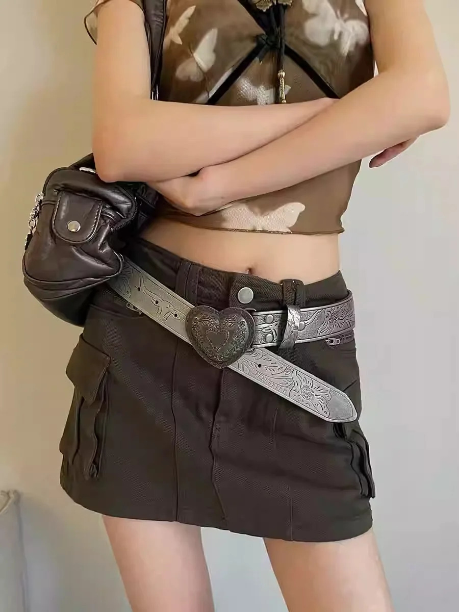 Love Y2K Retro Belt Female Korean Version Of Fashion Accessories Jeans With Slim Personality Belt Dark 250107