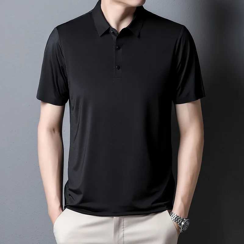 2023 Summer New Fashion Mens Solid Color Short-sleeved T-shirt Ice Silk Breathable Mens Business Casual Polo ShirtXJ250108