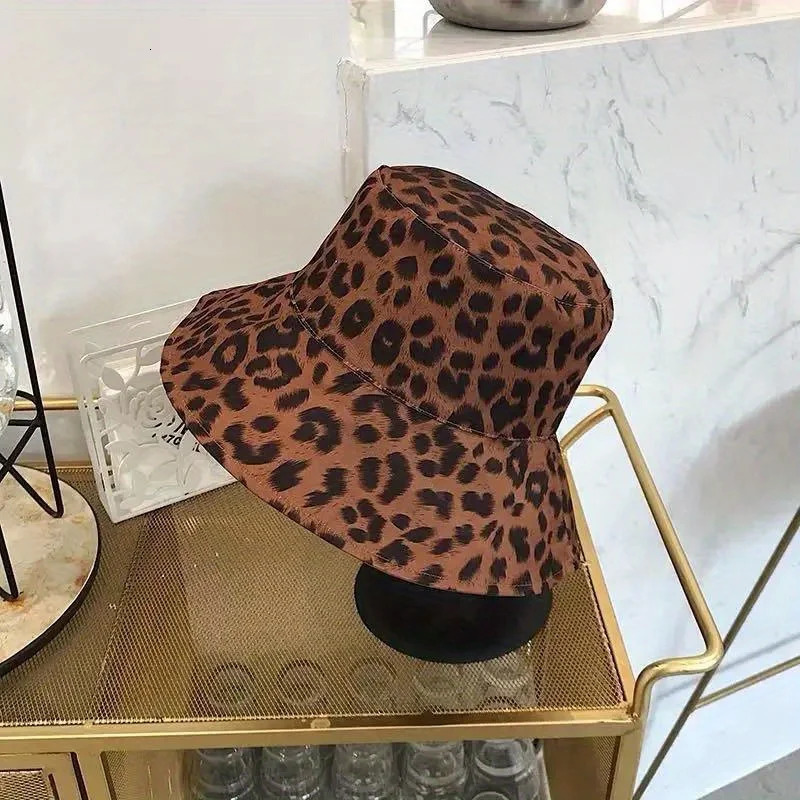 Leopard Print Bucket Hats Reversible Panama Breathable Sun Protection Fisherman Hat For Men Women Summer Sports Hiking Bob Cap 250107