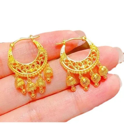 Womens 18K gold earrings AU750 earring ornaments simple ethnic style wedding jewelry accessories 250103