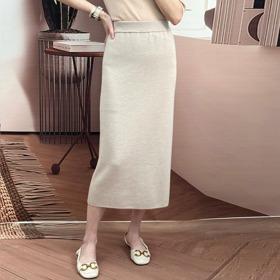 G175741 cashmere knitted skirt female 23 autumn and winter new style four-level needle all-match slim skirt skirt