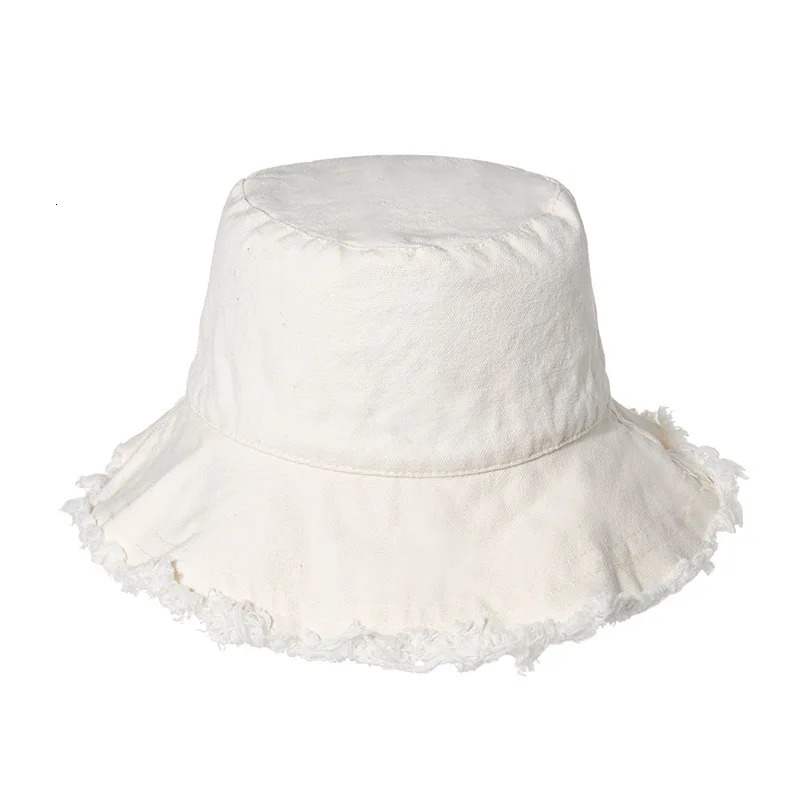 Raw Edge Bucket Hat Sunscreen Solid Color Foldable Sun Hat Outdoor Travel Casual For Men Women Fisherman Hatst 250107