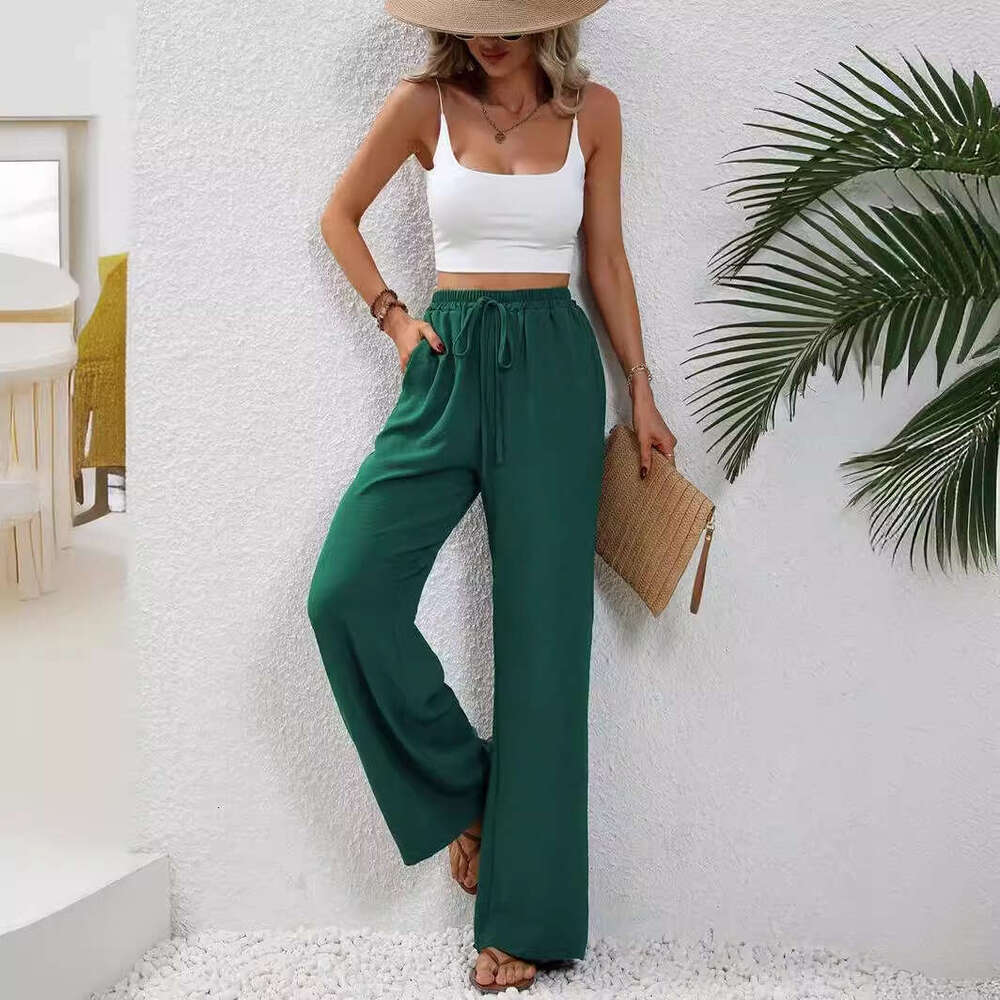 Tiktoktemu Women's Spring/Summer New Versatile Solid Color Floor Sweeping Wide Leg Casual Pants