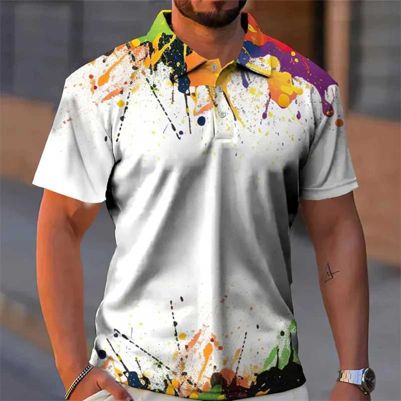 3d Graffiti Printed Lapel Shirts For Man Summer Casual Polo Shirts Mens Button Golf Tee Shirt Tops Oversized Male ClothingXJ250108
