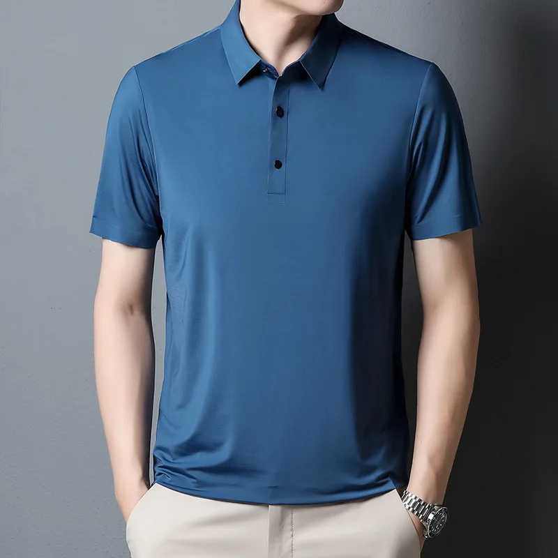 2023 Summer New Fashion Mens Solid Color Short-sleeved T-shirt Ice Silk Breathable Mens Business Casual Polo ShirtXJ250108