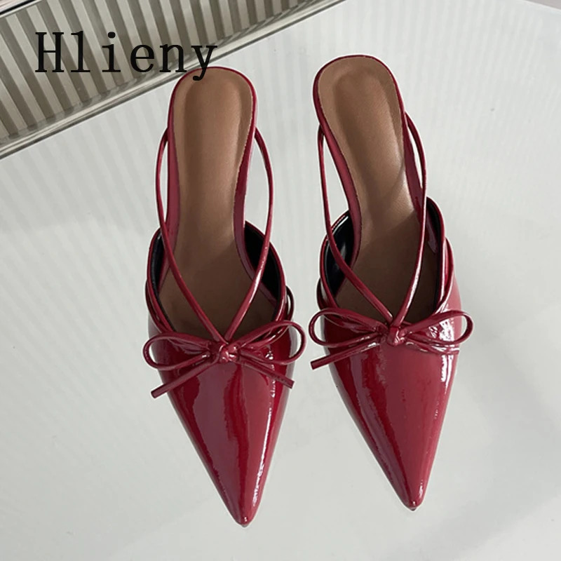 Hlieny Fashion Butterfly-Knot Pointed Toe Low Thin Heels Mules Slippers Women Pumps Shallow Slingback Sandal Female Shoes 250107
