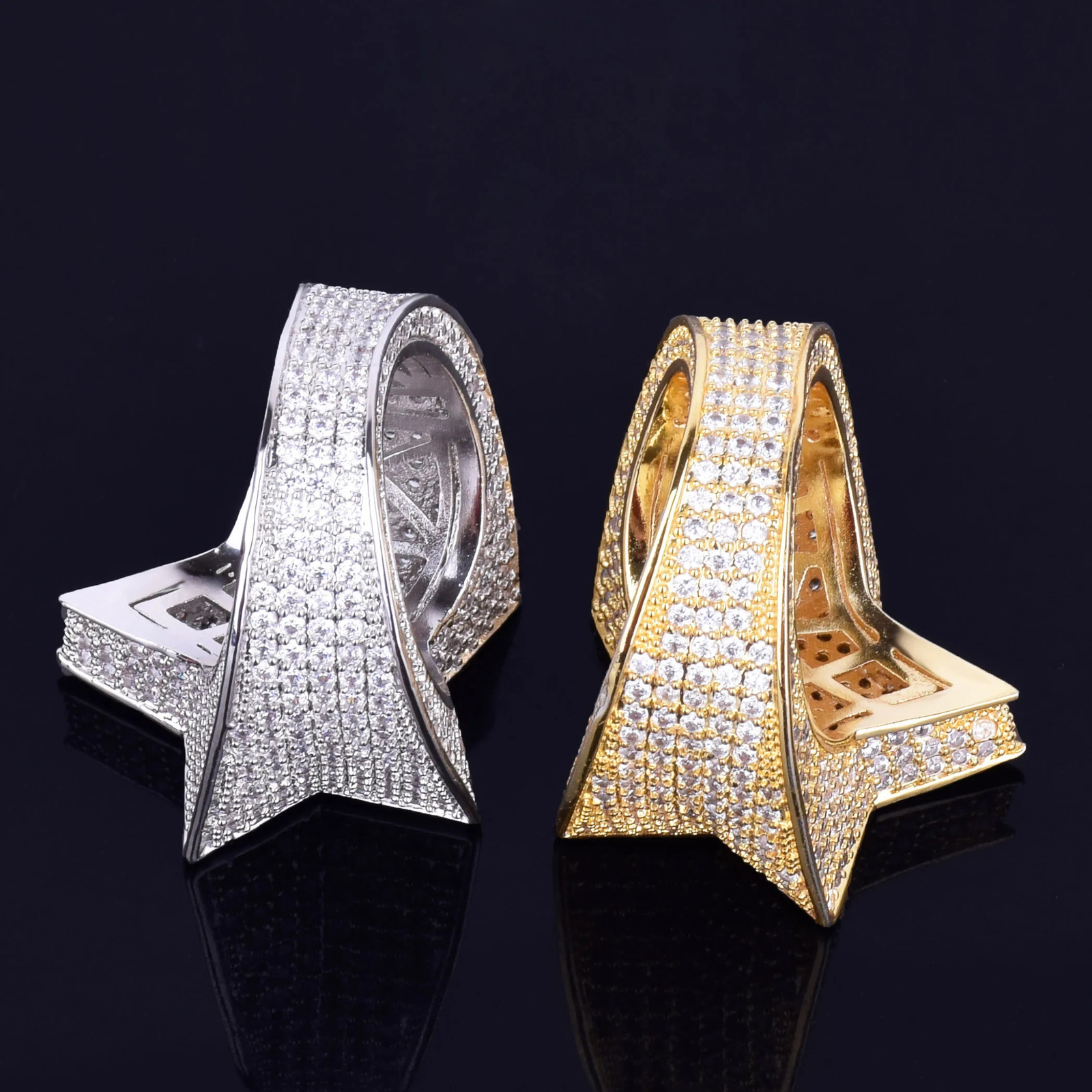 Bubble Letter Men Star Rings Charm Gold Color Full Zircon Fashion Hip Hop Rock Jewelry Bague Homme 250107
