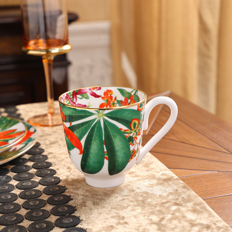Nordic Style Tropical Rainforest Bone China Coffee Mug Good Quality Porcelain Cup And Saucer With Gold Rim Table Drinkwar 111