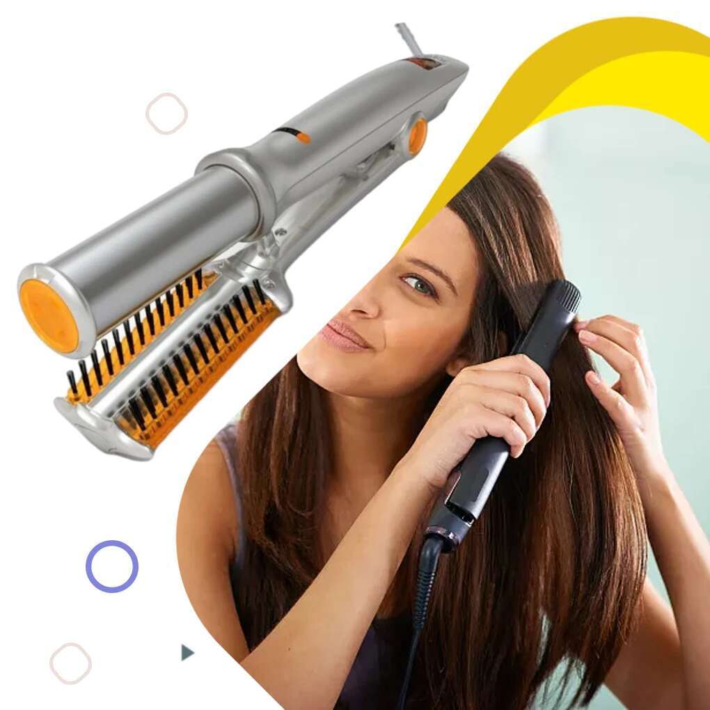 Curg Rotating 2 In 1 Curler Straightener Brush Smoothing Hair Iron Electric Hairbrush