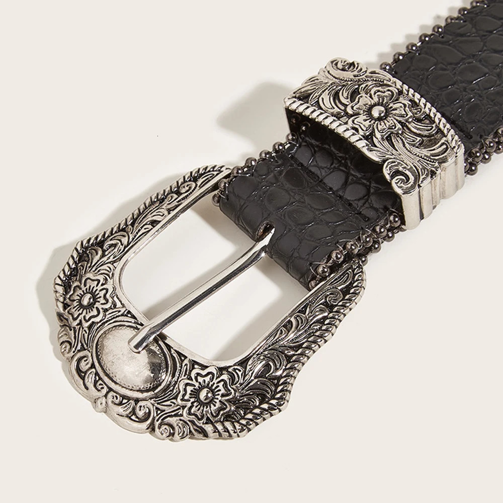 Fashion Gothic Pu Belt for Women Alloy Buckle Jeans Waist Strap Stone Pattern Female Jeans Waistband Y2k Accessory 250107