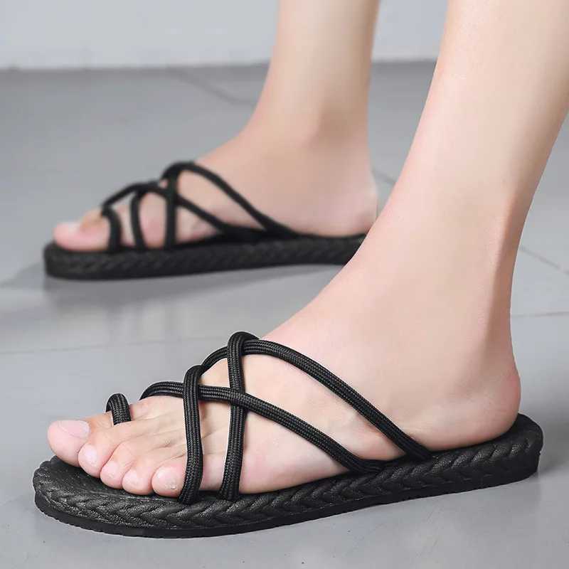 New Arrival Roman woven rope flip cover mens new summer fashion retro lightweight flat slider outdoor street casual shoes T250108