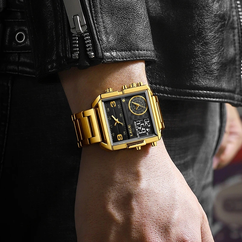 LIGE New Men's Quartz Watch Waterproof Sports Electronic Digital Clock Multi functional Electronic Alarm Clock Student Watch Watch for teenagers