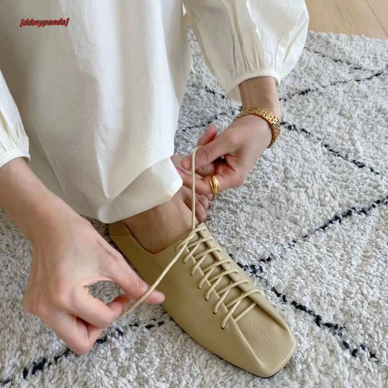 Soft Sole Single Shoes Women Square Toe Lace-up Solid Colour Flats Lightweight Comfortable Loafers Sapatos Femininos ddmypanda