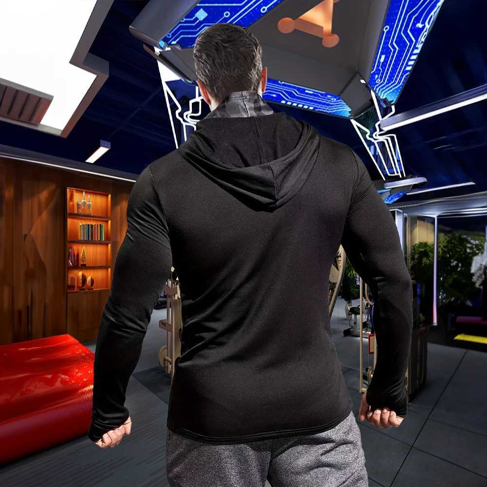 Mens running sportswear training and fitness hoodie tight fitting sportswear casual and breathable jogging and fitness mens zipper hoodie W250108