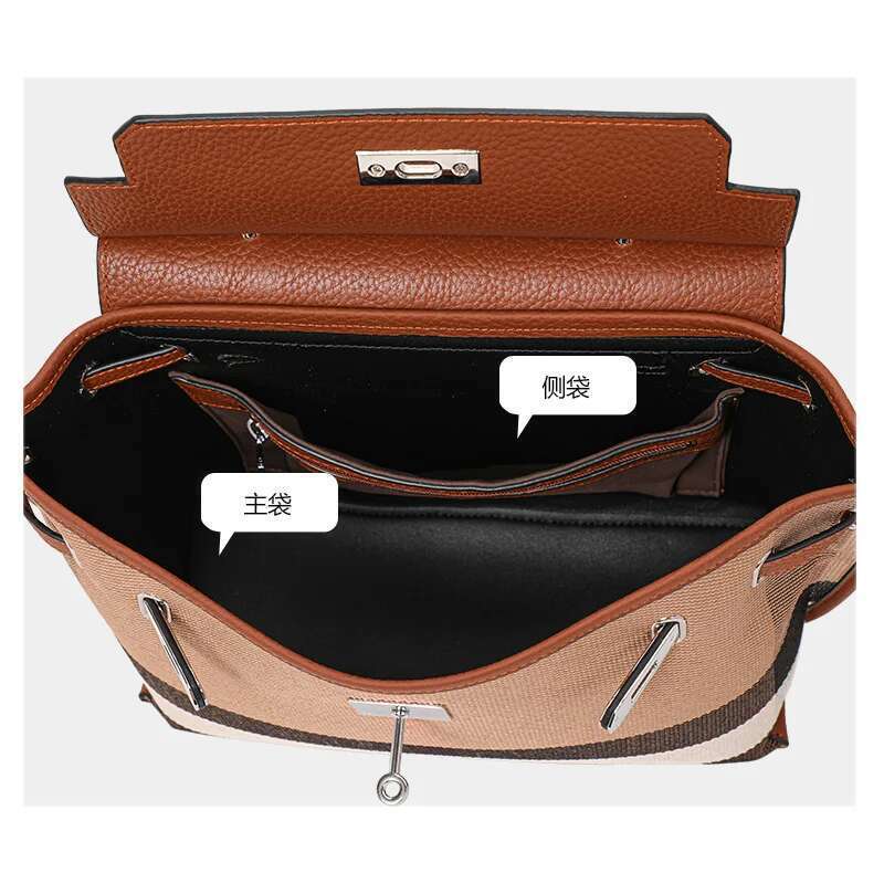 Women's Bags handbag Aidran Retro flap for women, large capacity canvas bag with real cowhide ing, high-end atmosphere novelty of