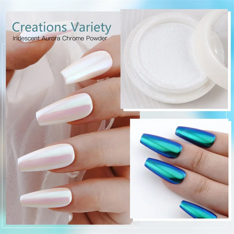 FSIXCL Pearl White Aurora Nail Chrome Powder Color Shift Mirror Effect Glitter for Art Manicure Rubbing Pigment Dust 05g 241230