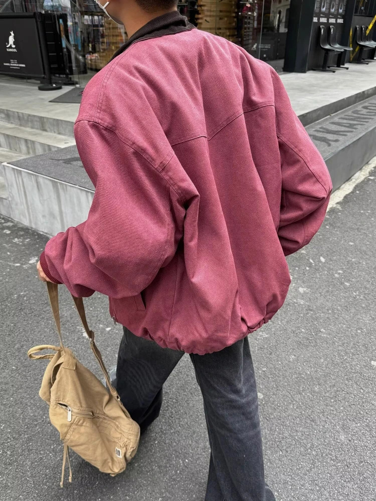 Vintage Cargo Jacket Men Women American Casual Loose Baseball Coat Wash Lapel Loose Streetwear Spring Autumn Couple Tops 250107