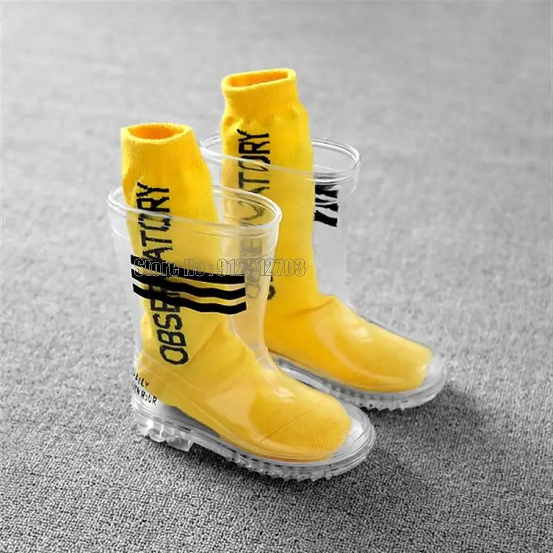 Kids Boy Girls Clear Child Girl Water Proof Shoes Pvc Soft Rain Boots High Top Students Girls Boys Rubber Rain Boots Shoes 250106