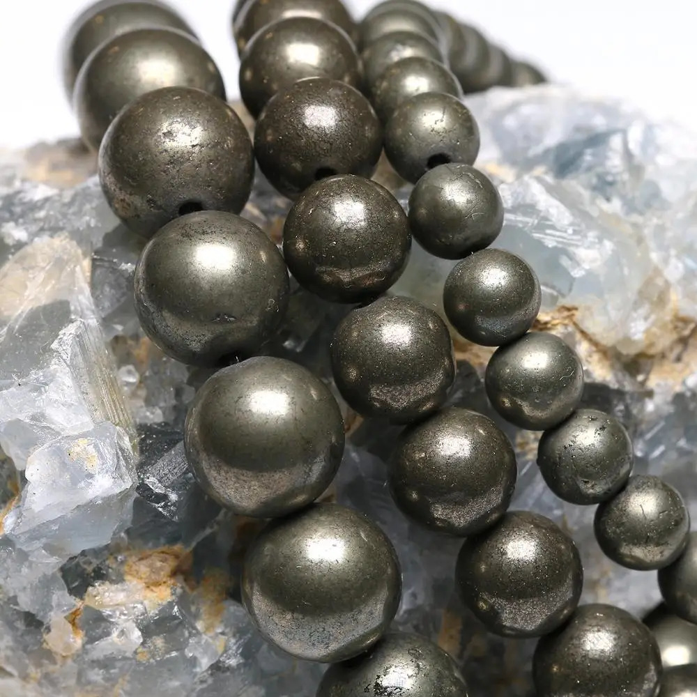 Natural Pyrite 6 8 10mm Round Beads Elastic Line Stretch Beaded Bracelet Fashion Man Woman Genuine Gem Fine Jewelry 250107