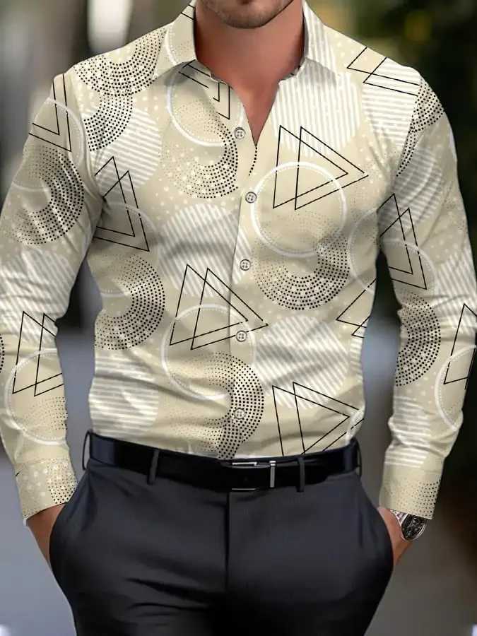 Mens Shirt Regular Lapel Shirt Mens 3d Printing Triangle Geometric Printing Casual Street Long Sleeve Fashion Printed ShirtXJ250108