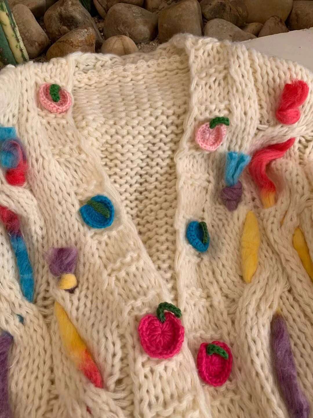 2025 Fall Sweet Handmade Coarse Wool Knitted Long Cardigan 90S Y2k Tassel Embroidered Coat Women's Winter Knitwear C-231