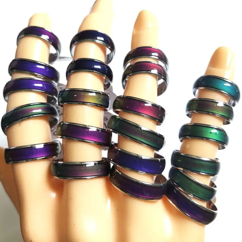 25 100Pcs Rings Metal Alloy 6mm Change Color Mood Ring Emotional Temperature Sensitive Glazed Fashion Rings Unisex Jewelry 250107