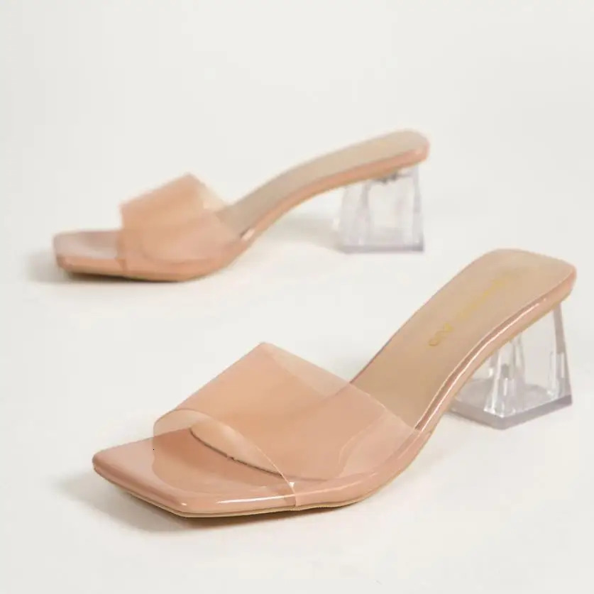 Crystal Clear Transparent Slippers Female Shoes Middle Heels Comfortable Summer Women Shoes Woman Fashion Cool Mules Slides 250107