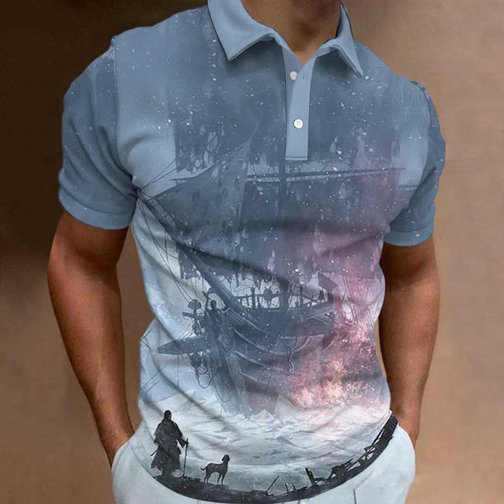 Vintage Polo T Shirt For Men Summer Short-Sleeve Clothing Sailing Print Casual Streetwear Fashion Oversized MenS T-Shirts TopsXJ250108