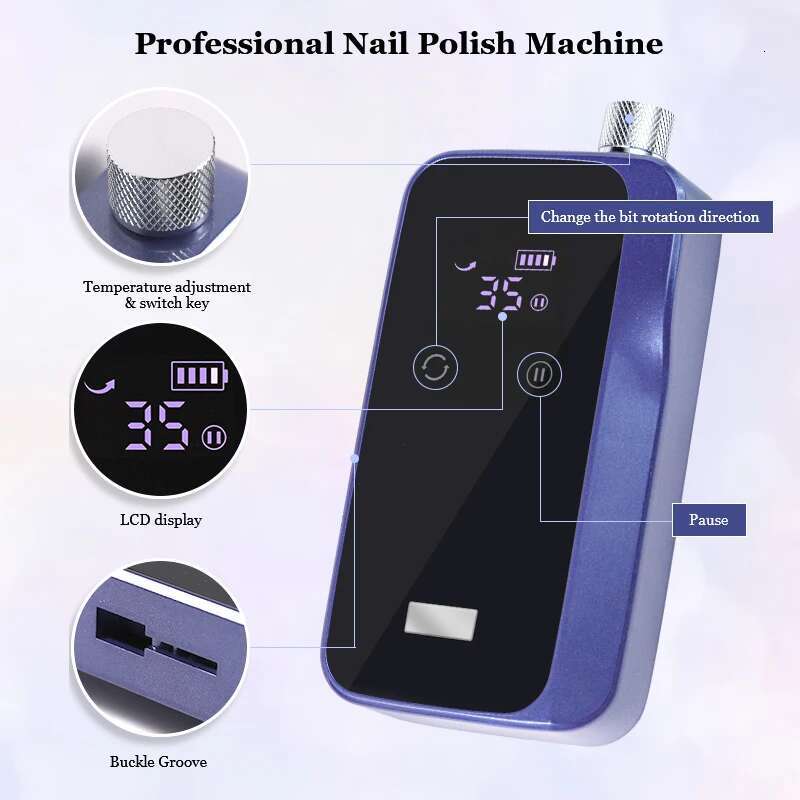35000RPM Portable Electric Drill With LCD Display Rechargeable Nails Sander hine Nail File Pedicure Tool