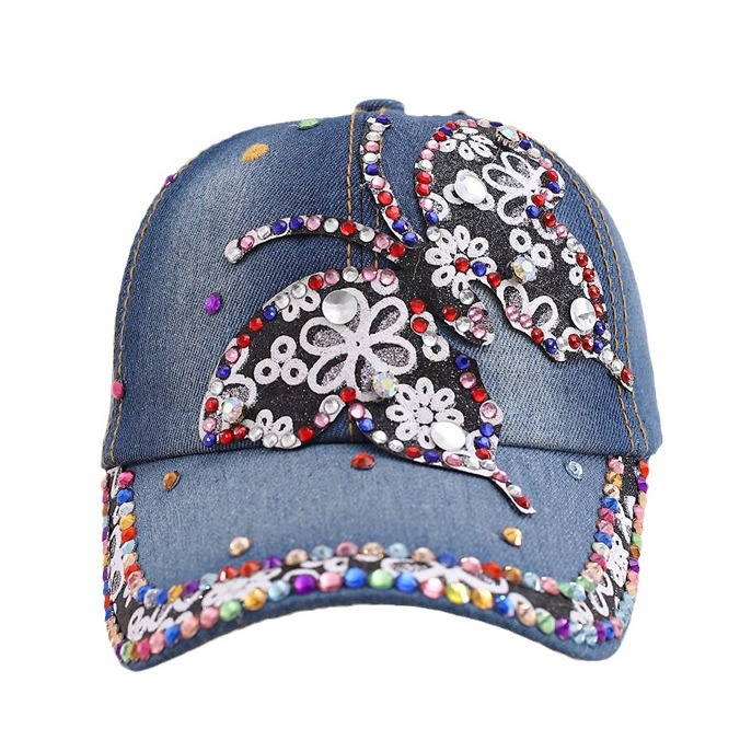 Casual versatile sun hat tide spring and fall inlaid diamond duck tongue hat female bow tie drill cowboy baseball cap sunscreen hat