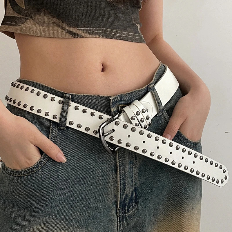 White Punk Style Y2k Retro Belt For Women Fashionable And Personalized Rivet Belt Versatile Decorative Jeans Decorative Belt 250107