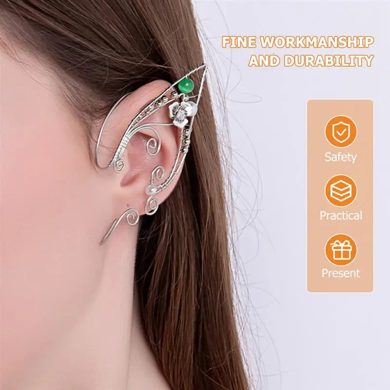 1 Pair Ear Cuffs Elven Earrings Aluminum Ear Clip Earbone Clip Cosplay Fairy Eardrop For Women Girls Party Jewelry 250103