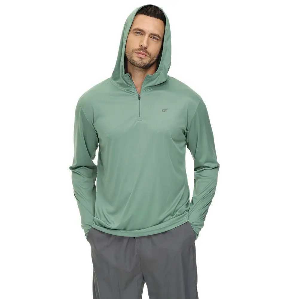 Mens long sleeved UPF 50+Rush protective swimming shirt sports hoodie fishing hiking exercise cooling T-shirt quick drying shirt with zipper W250108