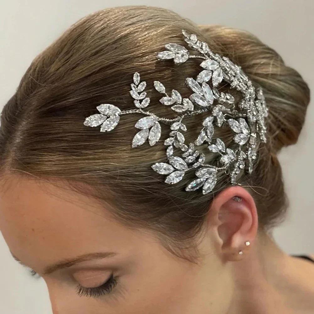 Fashion Leaves Zircon Bridal Hair Comb Birthday Hair Accessories Jewelry Baroque Crystal Wedding Headband for Women 250107