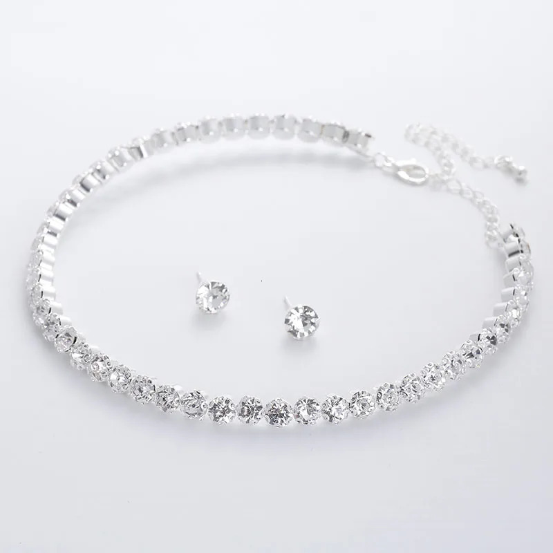 BLIJERY Silver Plated Crystal Bridesmaid Bridal Jewelry Sets Geometric Choker Necklace Earrings for Women Wedding 250103