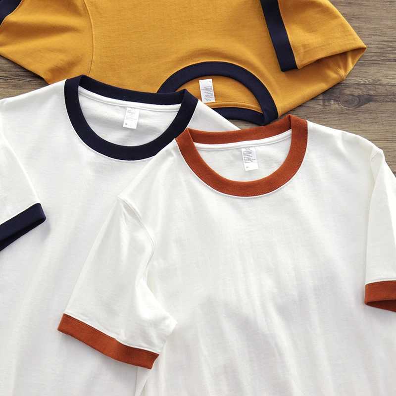 Summer mens T-shirt weight 260g high-quality cotton color contrast decal casual and simple student neutral couple T-shirt M250108