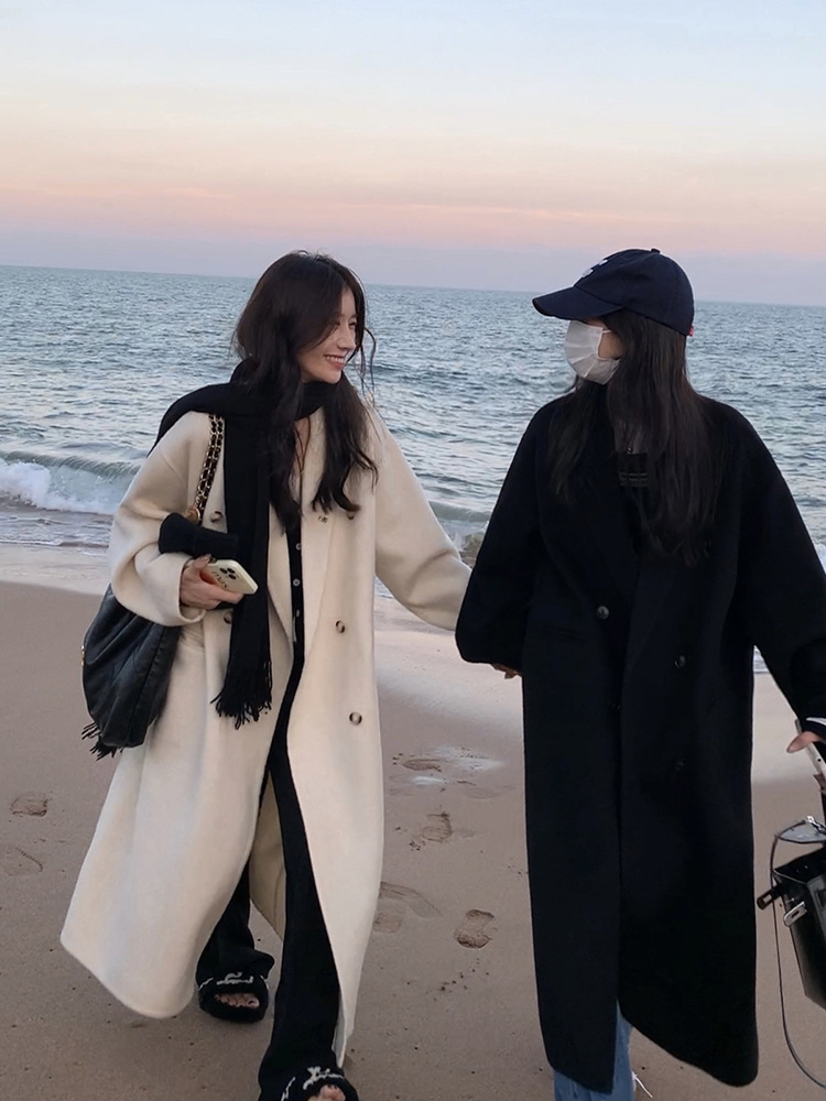 L111 pure high count high density double-faced wool coat for women autumn and winter high-end long loose thick wool