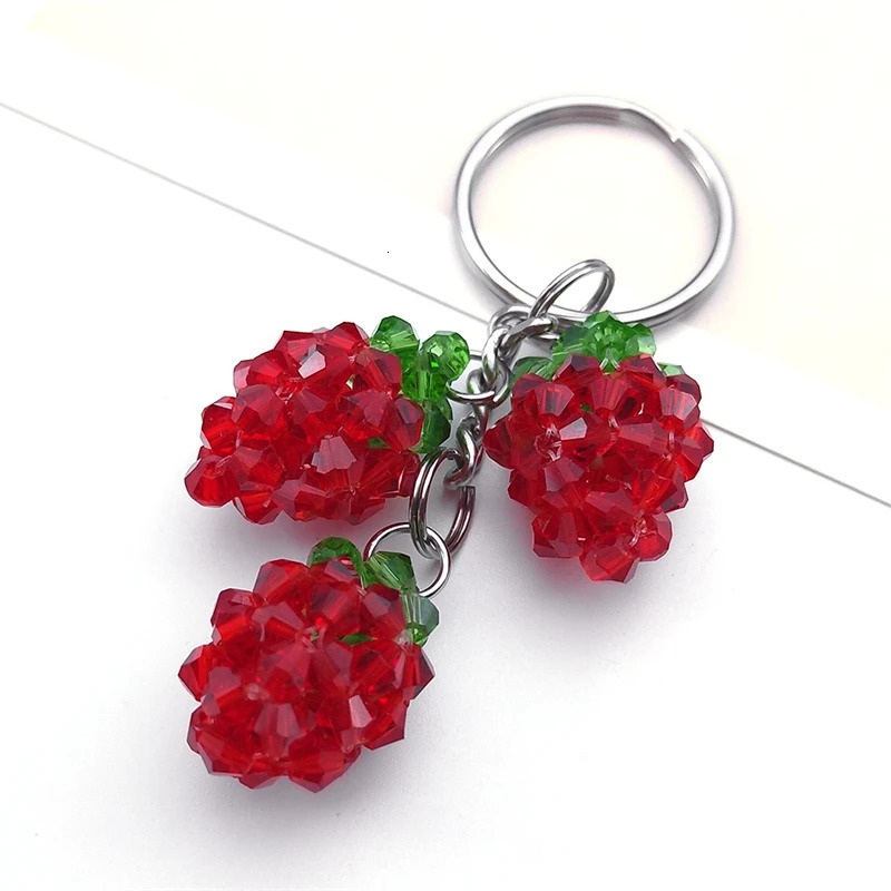 Red Strawberry Crystal Cute Fruit Keychain Stainless Steel Keyring Car Bag Pendant Accessories Friend Jewelry Gift KAAS04 250107