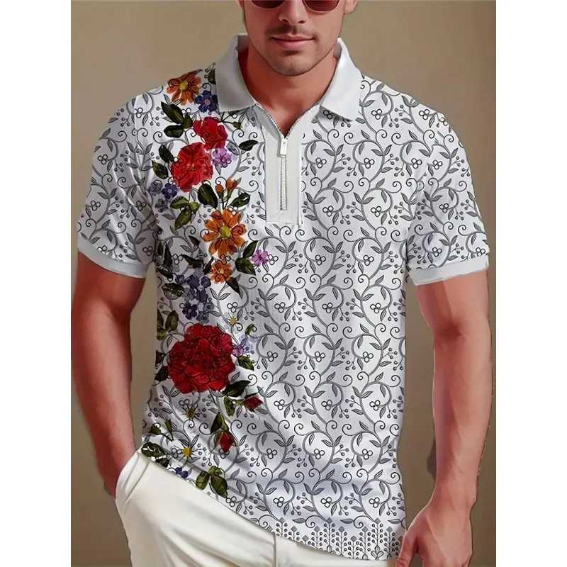 Mens POLO Shirt Fashion Butterfly Print Short-sleeved Casual Business Short-sleeved Summer Comfortable Zipper POLO ShirtXJ250108