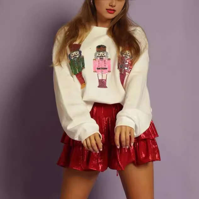 Cross Border Foreign Trade, European American Printing, Autumn And Winter Round Neck Hoodie, Top, Women's Top