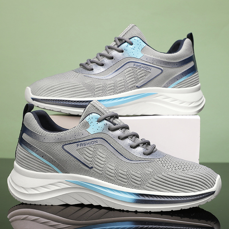 Men Sports Shoes Thick Sole Anti-slip Mesh Breathable New Fashion Outdoor Running Sneakers Triple Black White Grey Free shipping