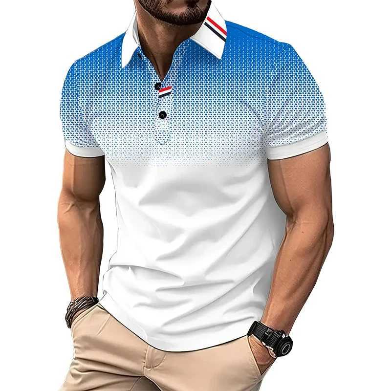 New Summer Trending Men Short Sleeve Slim Fit Polo Shirt Men Gradient Color 3Ddigital Print Polo Shirt Men Golf Polo Shirt TopsXJ250108