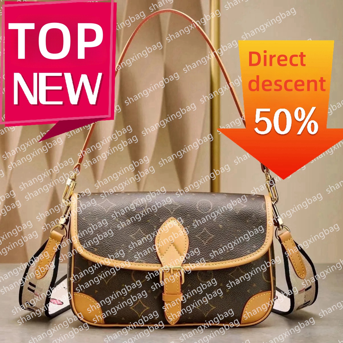 2024 Women Luxurys Designer Bag Crossbody Diane Baguette Classic Vintage Canvas Jacquard Strap Flower Flap Embossed Letters Clutch Purse Shoulder Bags Tote Bag 32