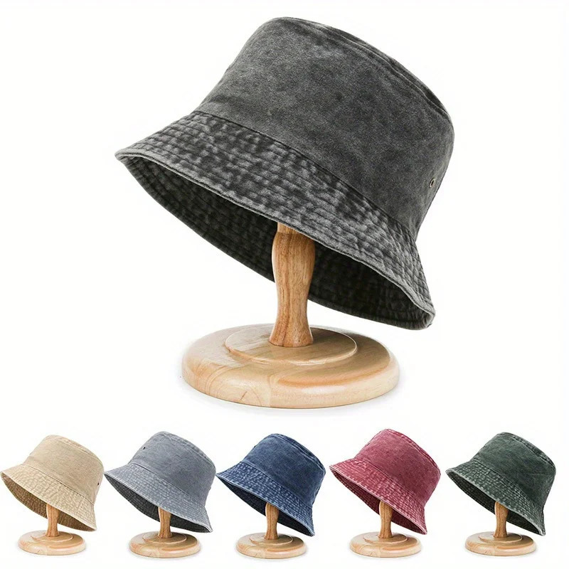 Classic Unisex Denim Bucket Hat Solid Color Washed Distressed Sun Hats Lightweight Fisherman Cap For Women Men 250107