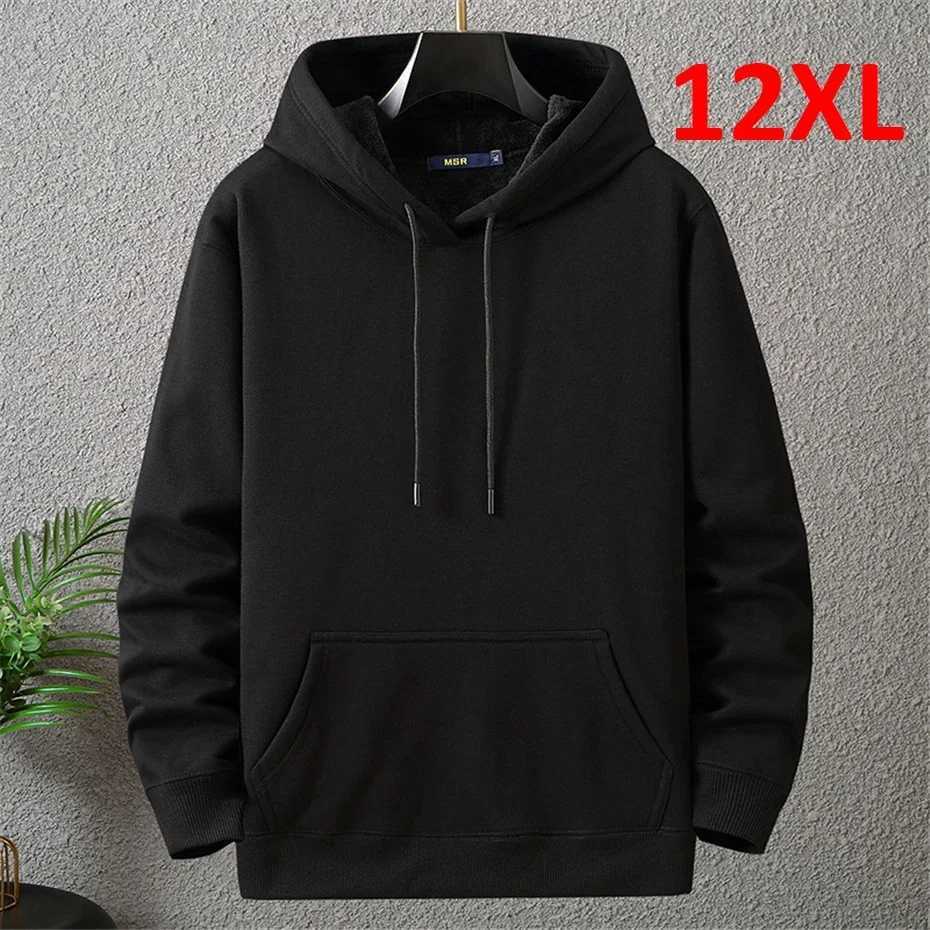 Large Mens Hoodie Jacket Hooded Long Sleeve Thick Wool Lined Sweatshirt Mens Casual Winter 0XL 2XL Extra Big Plus W250108